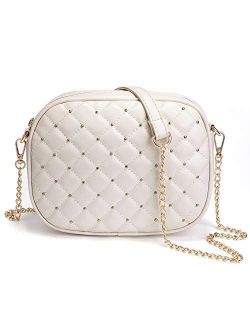 Newshows Small PU Leather Crossbody Bag with Metal Chain Strap for Women