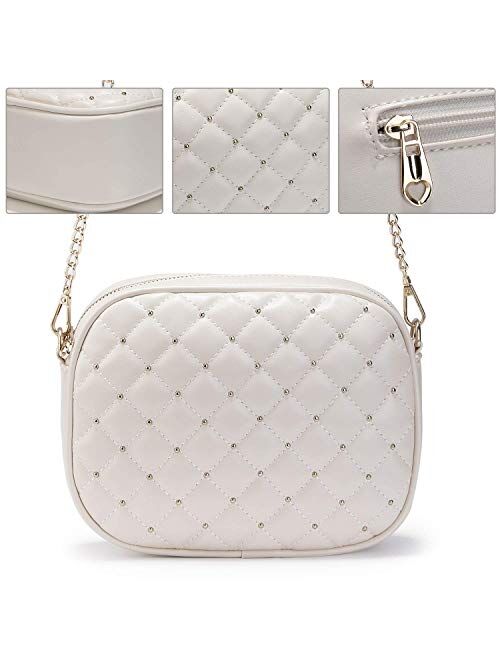 Newshows Small PU Leather Crossbody Bag with Metal Chain Strap for Women