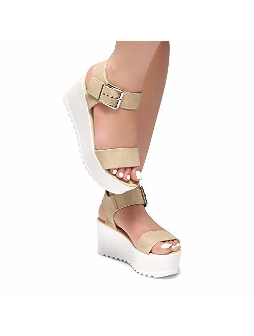 Herstyle Carita Women's Open Toe Ankle Strap Platform Wedge Sandals