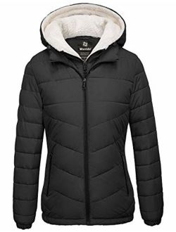 Wantdo Women's Winter Coats Hooded Windproof Warm Puffer Jacket with Fleece Hood