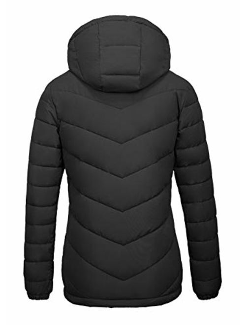 Wantdo Women's Winter Coats Hooded Windproof Warm Puffer Jacket with Fleece Hood