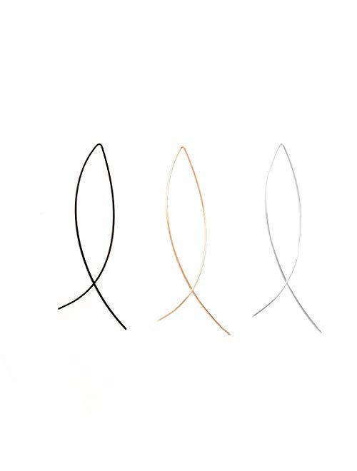 iCaptainABJewelry Fish Curved Threader Earrings for Women -3Pair