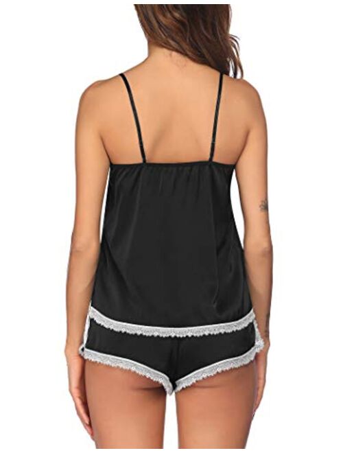 Ekouaer Sleepwear Satin Cami Set Sexy Nighties Silk Lingerie Short Pajamas Sets Plus Size for Women XS-XXL