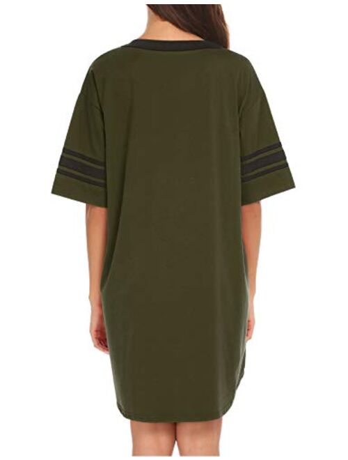 Ekouaer Women's Nightgown, Cotton Sleep Shirt V Neck Short Sleeve Loose Comfy Pajama Sleepwear S-XXL