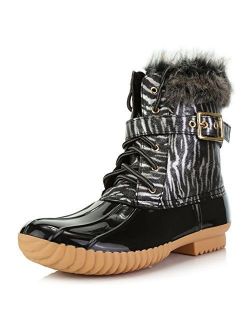 DailyShoes Women's Snow Booties Up Ankle Buckle Duck Padded Mud Rubber Rain Boots