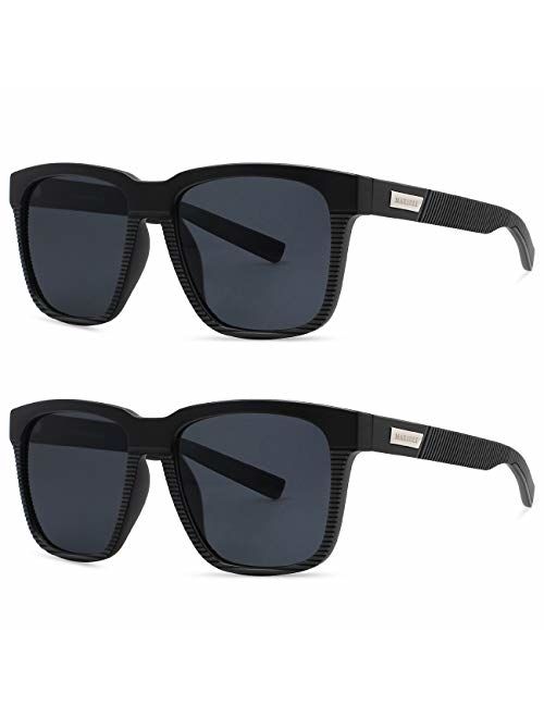 MAXJULI Polarized Sunglasses for Men Larger Sized Square Frame for Big Heads,FDA Approved 8023