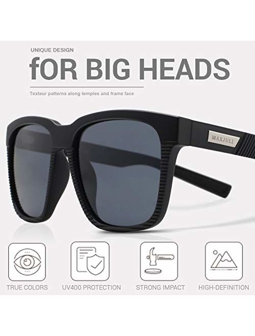 MAXJULI Polarized Sunglasses for Men Larger Sized Square Frame for Big Heads,FDA Approved 8023