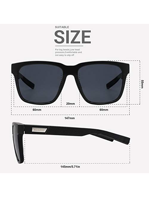 MAXJULI Polarized Sunglasses for Men Larger Sized Square Frame for Big Heads,FDA Approved MJ8023