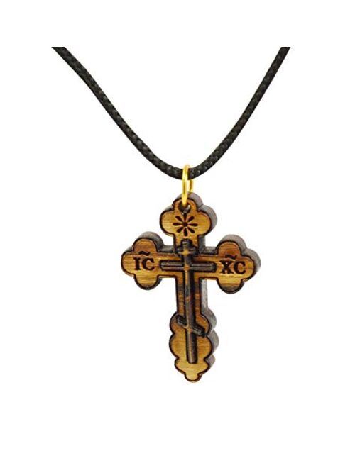Most Original Gifts Orthodox Cross Necklace Eastern St. Nicholas Olive Wood Cross Necklace in Cotton Pouch Bethlehem Certified - Wooden Cross Necklace for Men & Women
