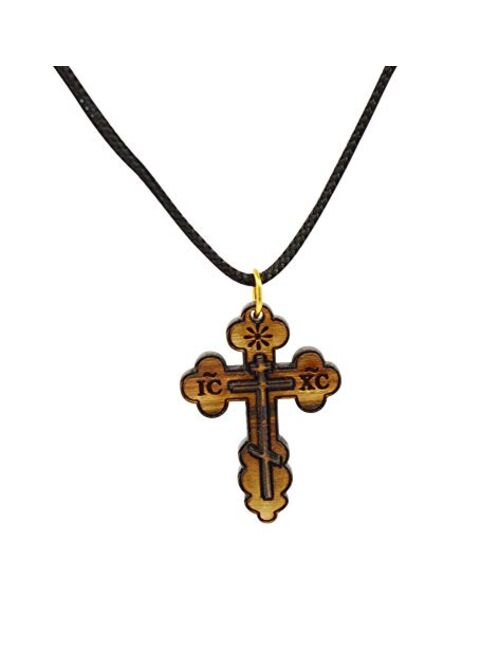 Most Original Gifts Orthodox Cross Necklace Eastern St. Nicholas Olive Wood Cross Necklace in Cotton Pouch Bethlehem Certified - Wooden Cross Necklace for Men & Women