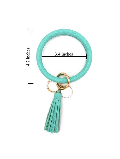 simpleGURU Bracelet Keychain with Tassel Leather Wristlet Keychain Bangle Key Ring Bracelet for Women and Girls 