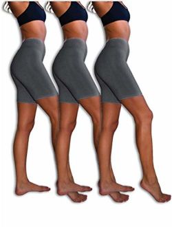 Sexy Basics Slip Shorts | 3-Pack Bike Shorts | Cotton Spandex Stretch Boyshorts for Yoga/Workouts