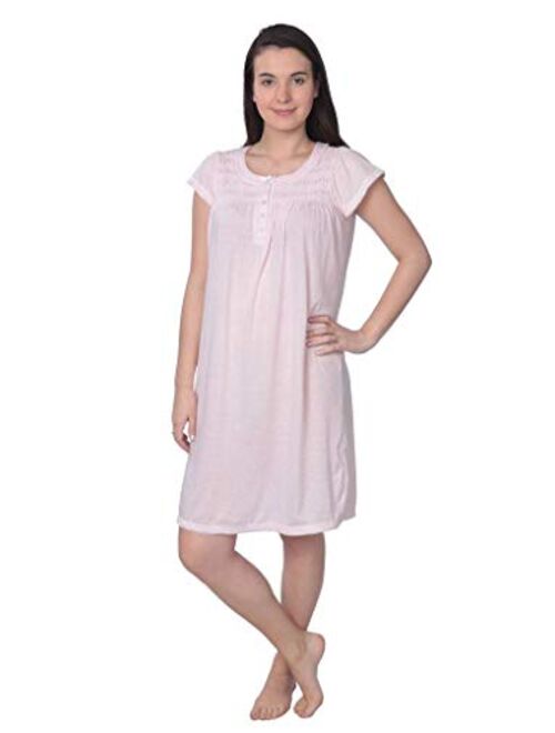 Beverly Rock Women's Cotton Blend Floral Print Short Sleeve Knit Nightgown