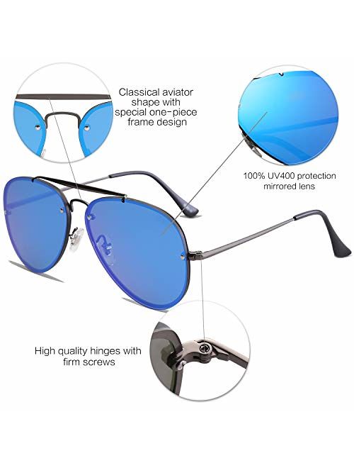 SOJOS Men's Women's Aviator Sunglasses, Rimless Metal, Mirrored, TRENDALERT SJ1105