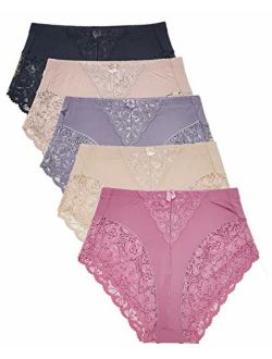 5 Pack Plus Size Underwear Women Light Control Full Cover Lace Briefs Panties