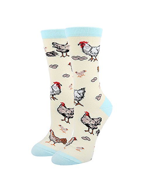 HAPPYPOP Womens Cute Chicken Goat Hen Farm Socks, Novelty Crazy Funny Socks