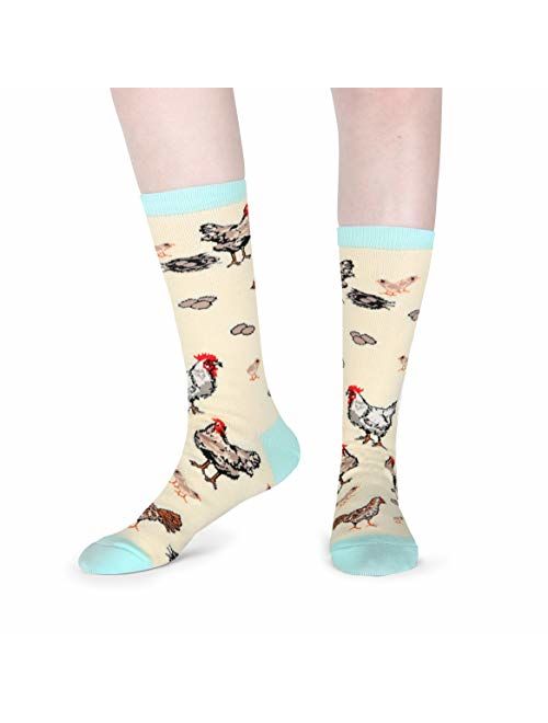 HAPPYPOP Womens Cute Chicken Goat Hen Farm Socks, Novelty Crazy Funny Socks