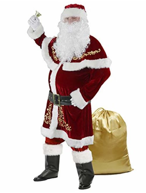 Halfjuly Mens Santa Costume Set Christmas 12pcs Deluxe Velvet Adult Santa Claus Suit