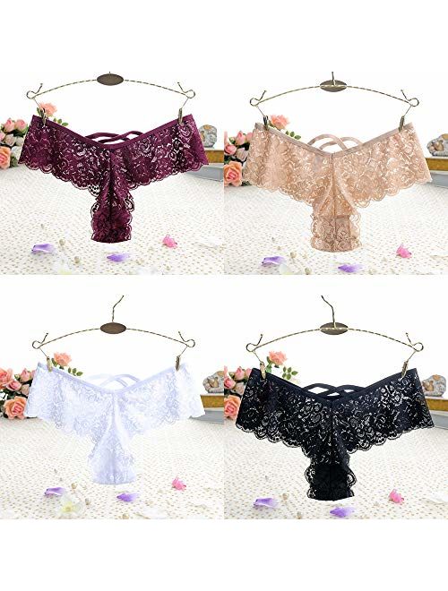 4 Pack Women's Lace Thongs Bikini Panties Sexy Lingerie Panty G-String Underwear