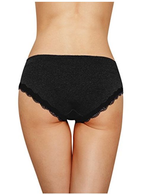 CharmLeaks Womens Cotton Underwear Hipster Panties Lace Trim Briefs Pack of 4