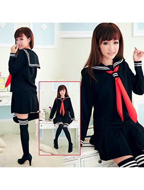 Vokaer Classic Japanese School Girls Sailor Navy Black Dress Shirts Uniforme Anime Cosplay Disfraces con Calcetines Set 