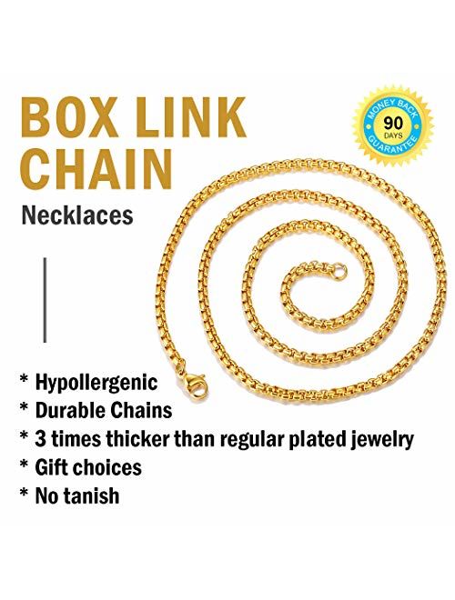 316L Stainless Steel/18K Gold Plated ChainsPro 3/6 mm Box/Wheat/Twist Rope Necklace Replacement Chain for Pendant/Charm 18-30 inches Send Gift Box