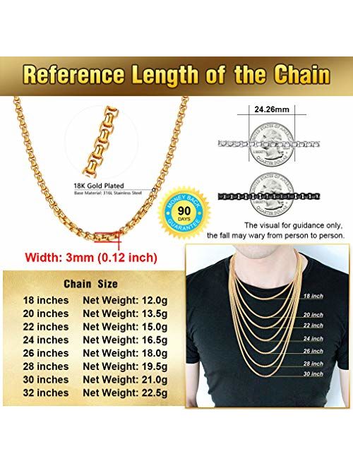 316L Stainless Steel/18K Gold Plated ChainsPro 3/6 mm Box/Wheat/Twist Rope Necklace Replacement Chain for Pendant/Charm 18-30 inches Send Gift Box