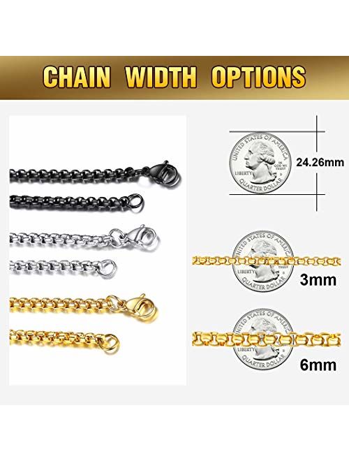ChainsPro 3/6 mm Box/Wheat/Twist Rope Necklace, Replacement Chain for Pendant/Charm, 18-30 inches, 316L Stainless Steel/18K Gold Plated(Send Gift Box)