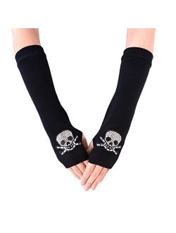 JISEN Women Punk Winter Arm Warmer Knitted Stretchy Soft Fingerless Gloves