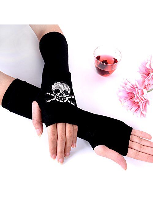 JISEN Women Punk Winter Arm Warmer Knitted Stretchy Soft Fingerless Gloves