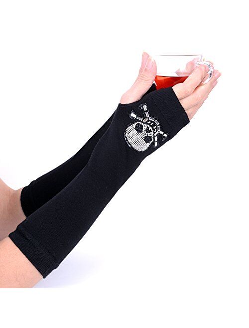JISEN Women Punk Winter Arm Warmer Knitted Stretchy Soft Fingerless Gloves