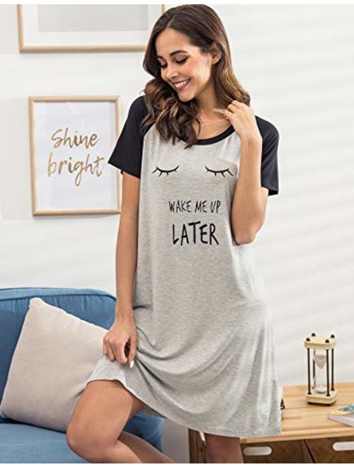 Details about   Ekouaer Womens Nightgowns Short Sleeve Nightshirts Printed Sleepwear Cute Sleep