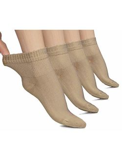 Hugh Ugoli Lightweight Women's Diabetic Ankle Socks Bamboo Thin Socks Seamless Toe and Non-Binding Top, 4 Pairs