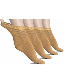 Hugh Ugoli Lightweight Women's Diabetic Ankle Socks Bamboo Thin Socks Seamless Toe and Non-Binding Top, 4 Pairs