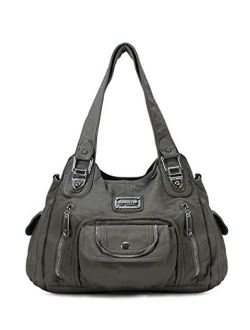 Satchel Handbag for Women, Ultra Soft Washed Vegan Leather Crossbody Bag, Shoulder Bag, Tote Purse, H1635