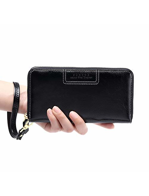 FT Funtor Wristlet Wallets for Women, Ladies PU Vegan Leather Clutch Wallet Zip around Phone Purse Card Holder Organizer