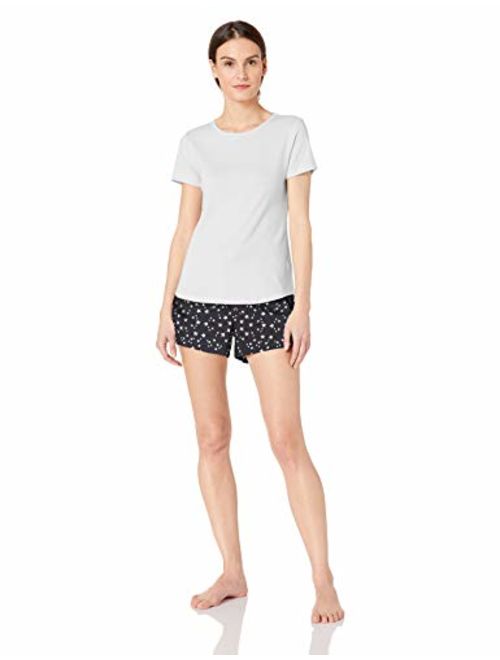 Amazon Essentials Women's Lightweight Flannel Short and Cotton T-Shirt Sleep Set