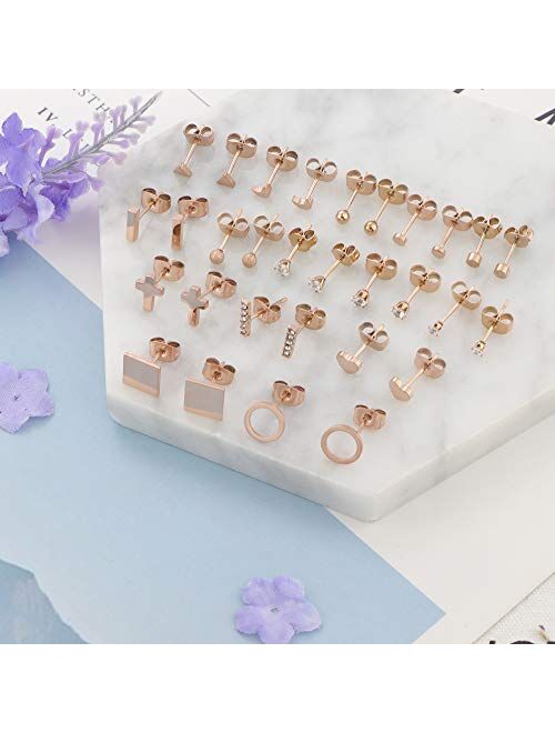 Thunaraz Stainless Steel Tiny Stud Earrings Set for Women CZ Cartilage Helix Ear Piercing 8-15Pairs
