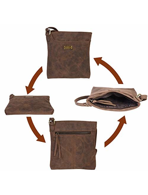 Genuine Leather Crossbody Handbag for Women - Shoulder bag for Womens Handmade by LEVOGUE (BROWN OILY HUNTER)