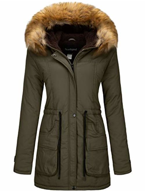 YXP Women's Winter Thicken Military Parka Jacket Warm Fleece Cotton Coat with Fur Hood