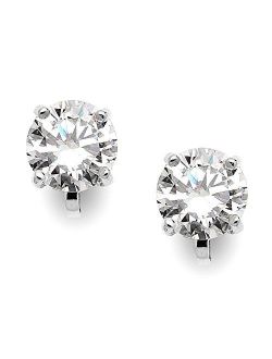 Mariell Cubic Zirconia Crystal Wedding Clip On Stud Earrings for Women, 2 Carat 8mm CZ, Platinum Plated