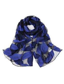 ChikaMika Silk Scarves for Women 100% Silk Scarves Leaves Printing Silk Wrap and Shawls