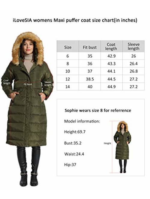 iloveSIA Women's Winter Long Puffer Coats Maxi Warm Coat with Fur Trimmed Hood