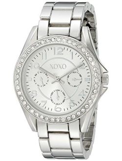 XOXO Women's Analog Watch with Silver-Tone Case, Crystal-Inset Bezel, Silver-Tone Sunray Dial - Official XOXO Woman's Watch, Link Bracelet with Push-Button Clasp - Model: