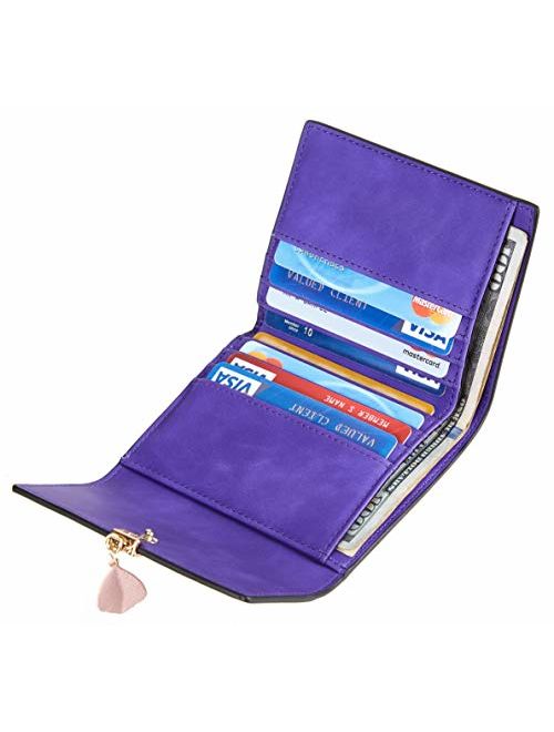 Travelambo RFID Blocking Wallet Trifold Credit Card Holder with Button for Women