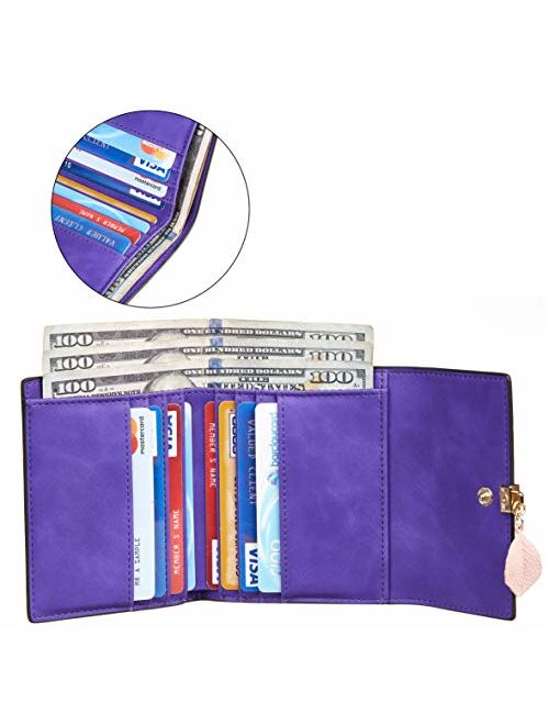 Travelambo RFID Blocking Wallet Trifold Credit Card Holder with Button for Women