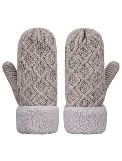 IL Caldo Womens Knitted Mittens Winter Twist Thick Plush Edge Warm Outdoor Gloves