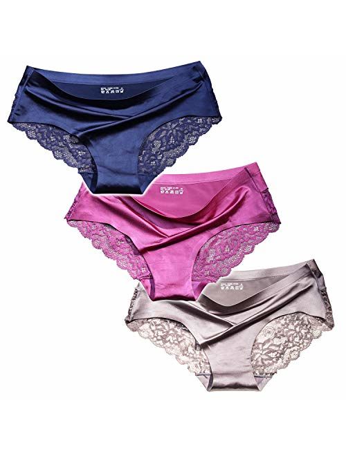 Sexy Lace Underwear for Women Frozen Silk Seamless Panties with Silky Tactile Touch 4 Pack, Assorted Colors S M L XL XXL