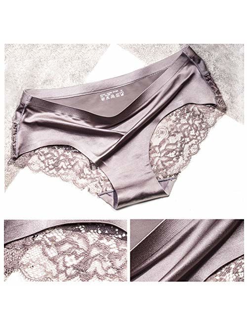 Sexy Lace Underwear for Women Frozen Silk Seamless Panties with Silky Tactile Touch 4 Pack, Assorted Colors S M L XL XXL