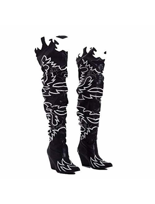 Cape Robbin Kelsey-21 Cowboy Boots Women, Over The Knee Western Cowgirl Boots with Chunky Block Heels, Fashion Dress Boots for Women